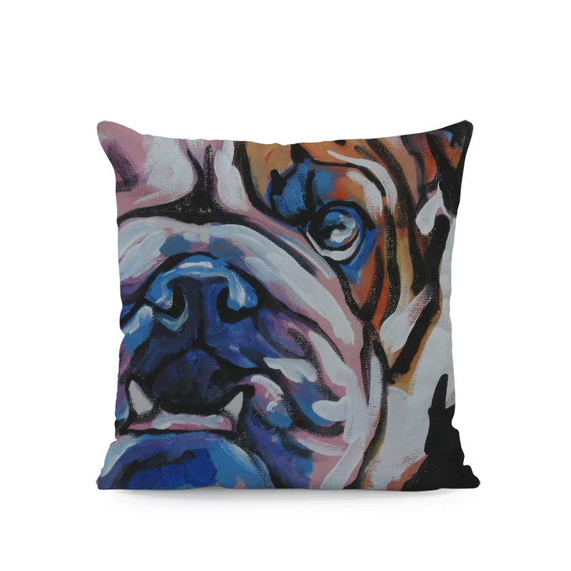 Oil Painting Dog Pillow Cushions Bull Terrier Chihuahua Dachshund Peach Skin Cover Pillows Decoration Home Sofa Seat Pillowcases - Color: 11