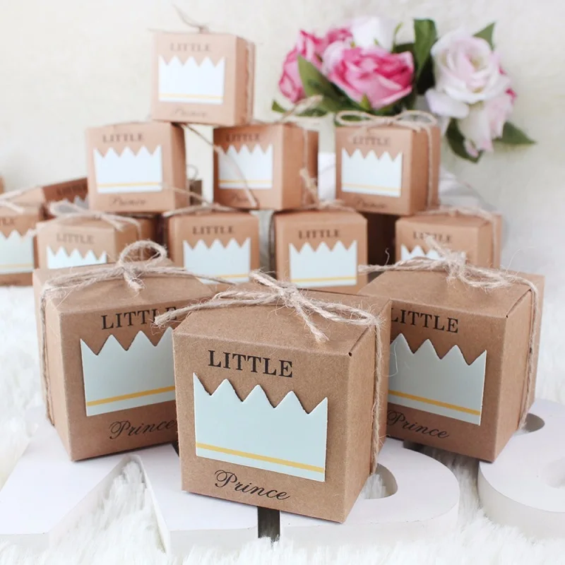 Baby Shower коробка конфет маленький Корона принца принцессы крафт Бумага подарок