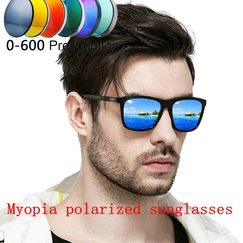 

2019 blue lens myopia optical men's polarized sunglasses -1.0- to-6.0 Square polarized Vintage Sun Glasses For Men Women FML