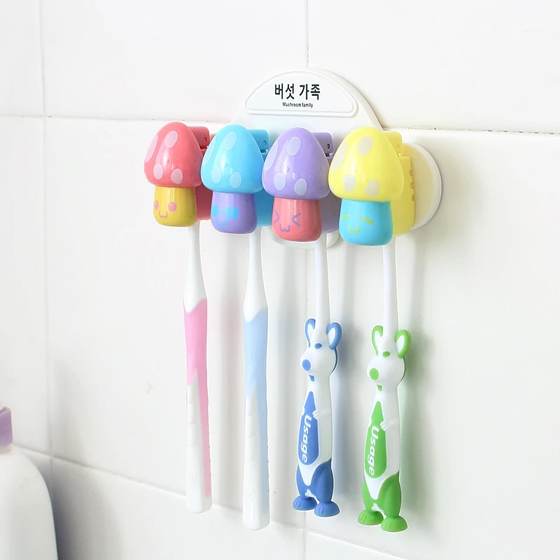 Cute mushroom Design Toothbrush Holder Suction Hooks Cups Organizer
