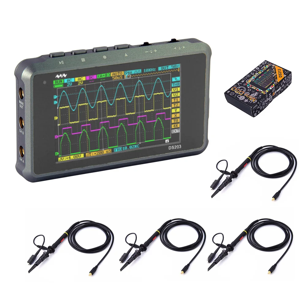 O030(+ 4 зонда) DSO203 Модернизированный DSO213 DS213 портативный мини портативный карманный цифровой осциллограф 15 МГц 100MSa