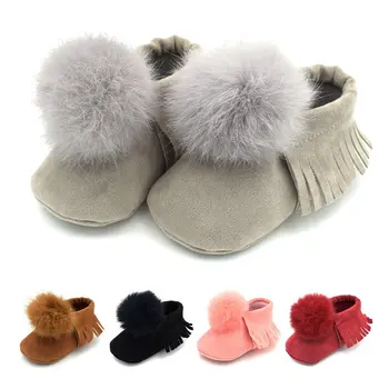 

OUTAD Newborn Infant Baby Boy Girl Shoes Cute Fringed Balls Baby Shoes Toddler Soft Crib Winter Tassel Shoes Baby First Walkers