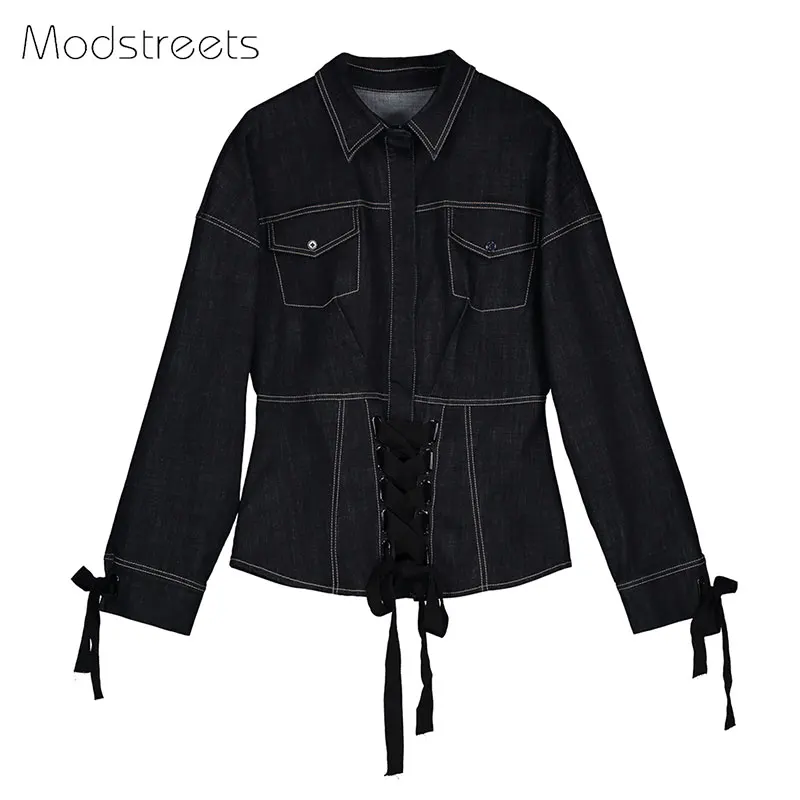 Modstreets женская рубашка из шамбре топ темно-синие джинсовые рубашки блузки с