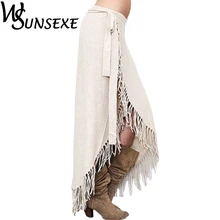 Зимние длинные юбки с кисточками, женская элегантная Теплая юбка макси, ассиметричная свободная высокая талия, модная Осенняя юбка с бантом в английском стиле