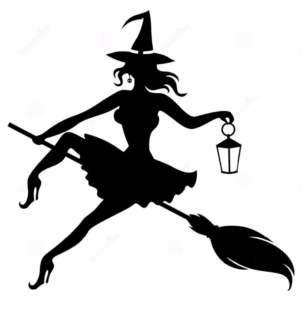 silhouette-witch-flying-broom-holding-lantern-vector-illustrations-broomstick-58993302