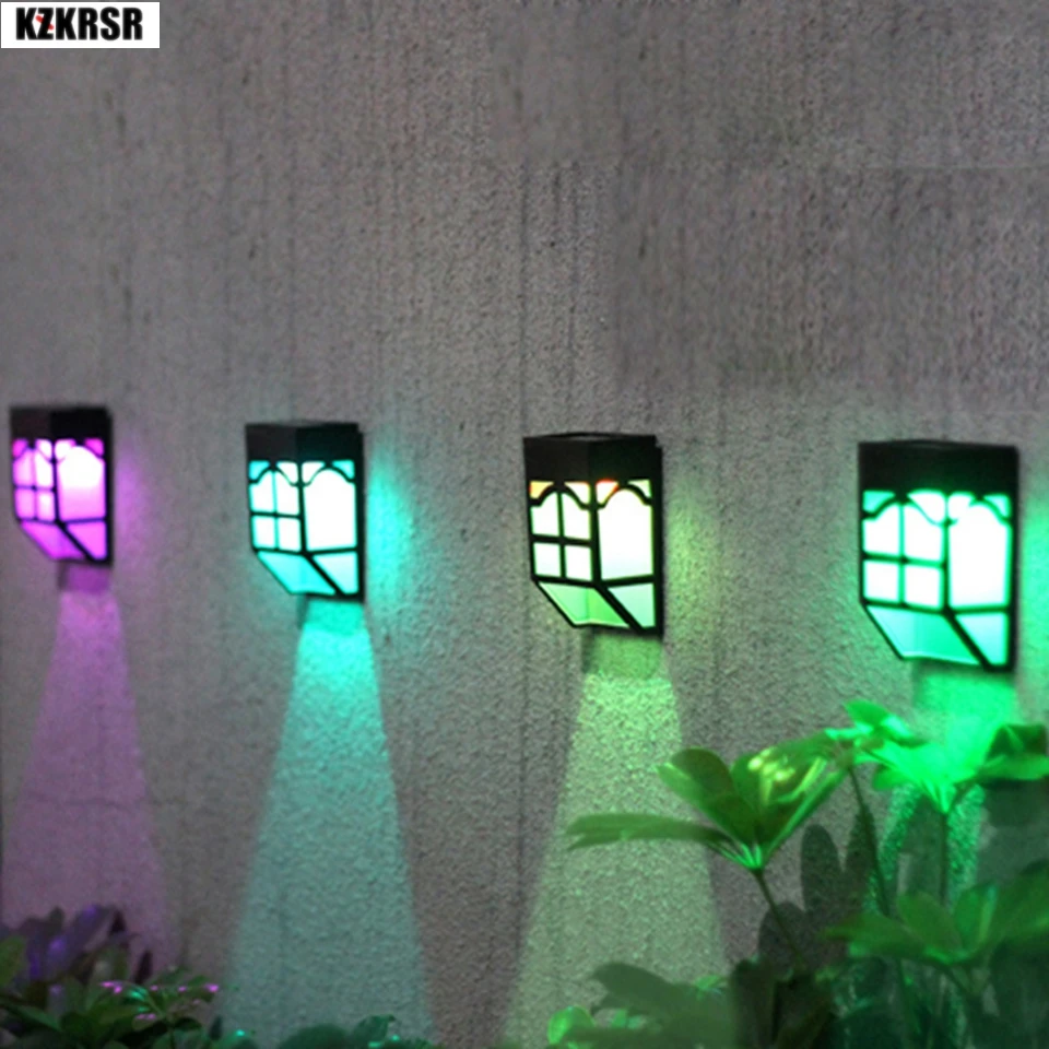 KZKRSR LED Solar Fence Light 7 Color Changing Garden Pathway Wall Lamp