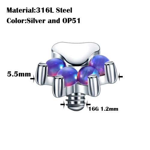 1 шт. стальной микро Кожный Якорь Топ имплантат пирсинг Топ микро кожный пирсинг Опал пирсинг поверхность пирсинг Топ ювелирные изделия для тела - Окраска металла: S0607
