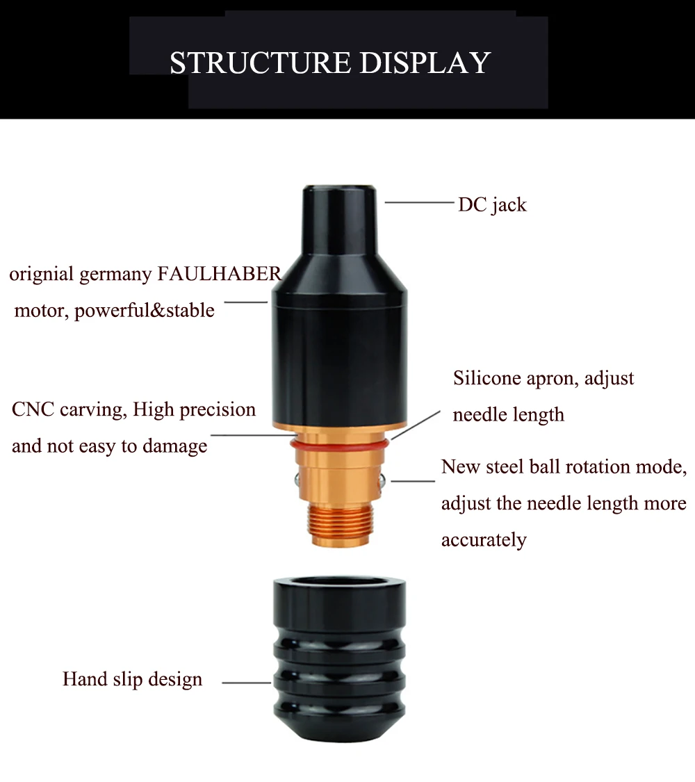 Qink короткая Татуировка ручка картридж машина немецкий Faulhaber мотор с 2 головками DC интерфейс мощный и тихий