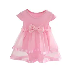 Лето хлопок Лук новорожденного платье Модная одежда для детей, Детская мода Комбинезоны для малышек для Обувь для девочек летняя детская