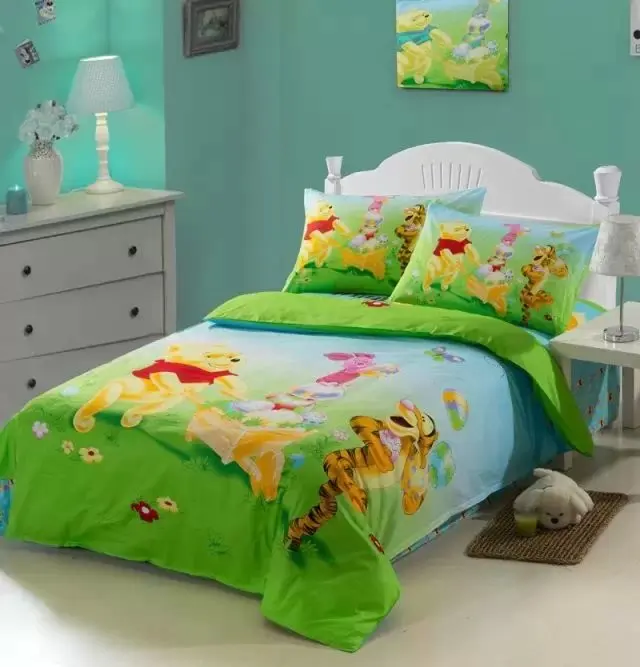 

winnie the pooh cartoon comforter bedding set single twin size quilt duvet covers coverlet cotton Child home decor 3-5pc green