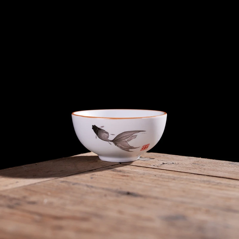 4pcs Creative ceramics tea cup, Ding kiln white teacup, matt glaze Kung Fu teaset Tea ceremony supplies mug