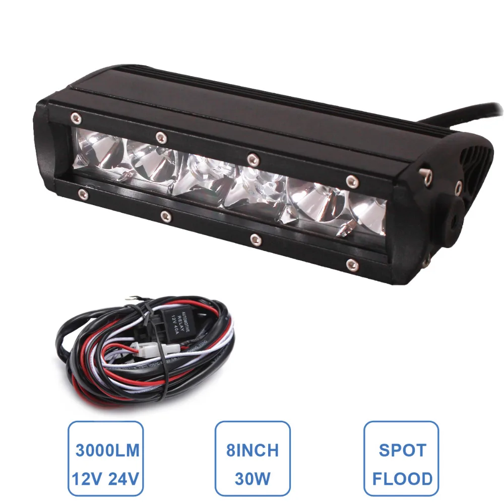 

30W LED WORK LIGHT BAR 8'' OFFROAD 12V 24V SPOT FLOOD COMBO CAR AUTO TRUCK TRAILER SUV ATV UTE 4X4 4WD AWD PICKUP FOG LAMP DRL