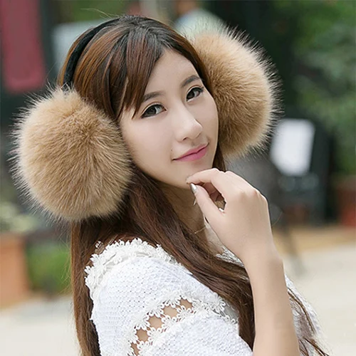 Women Outdoor Winter Warm Fluffy Fox Fur Earmuffs Lady Headband Urchart 