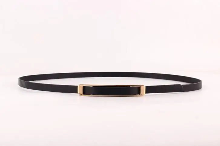 Модные женские коровья кожа Pin застежка. простой Марка Натуральная кожа Kintted универсальные ремни, 110 см, 1.1 см - Цвет: Черный