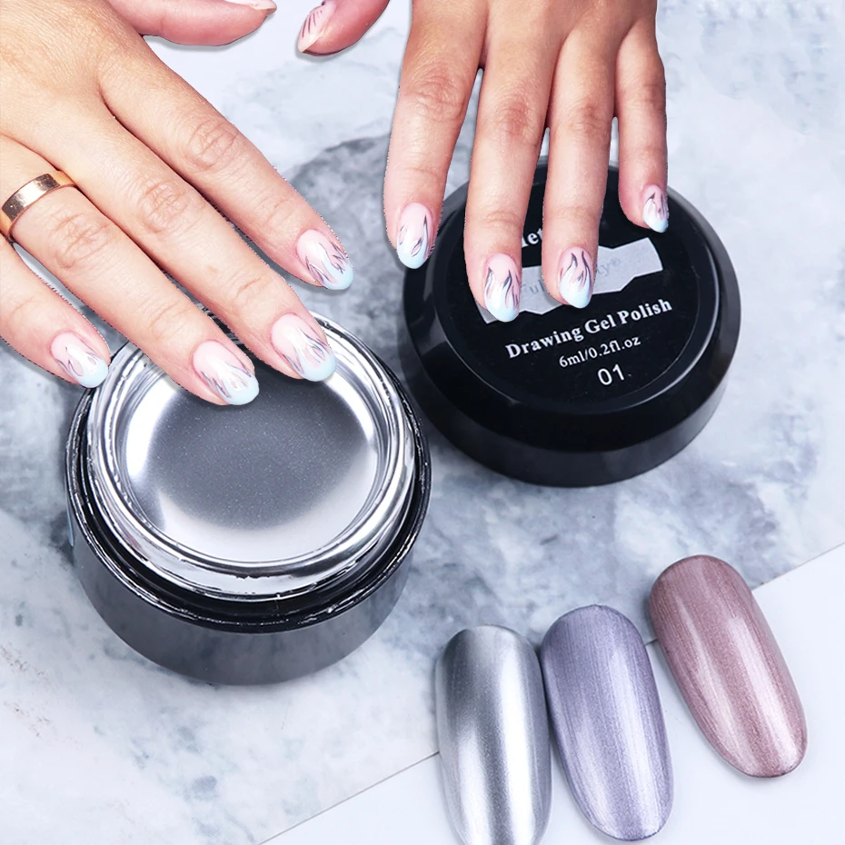

6ml Metallic Mirror Color Nail Gel Painting Silver Rose Gold UV Polish Varnish Lacquer Nail Spider Glitter Manicure Access LE776