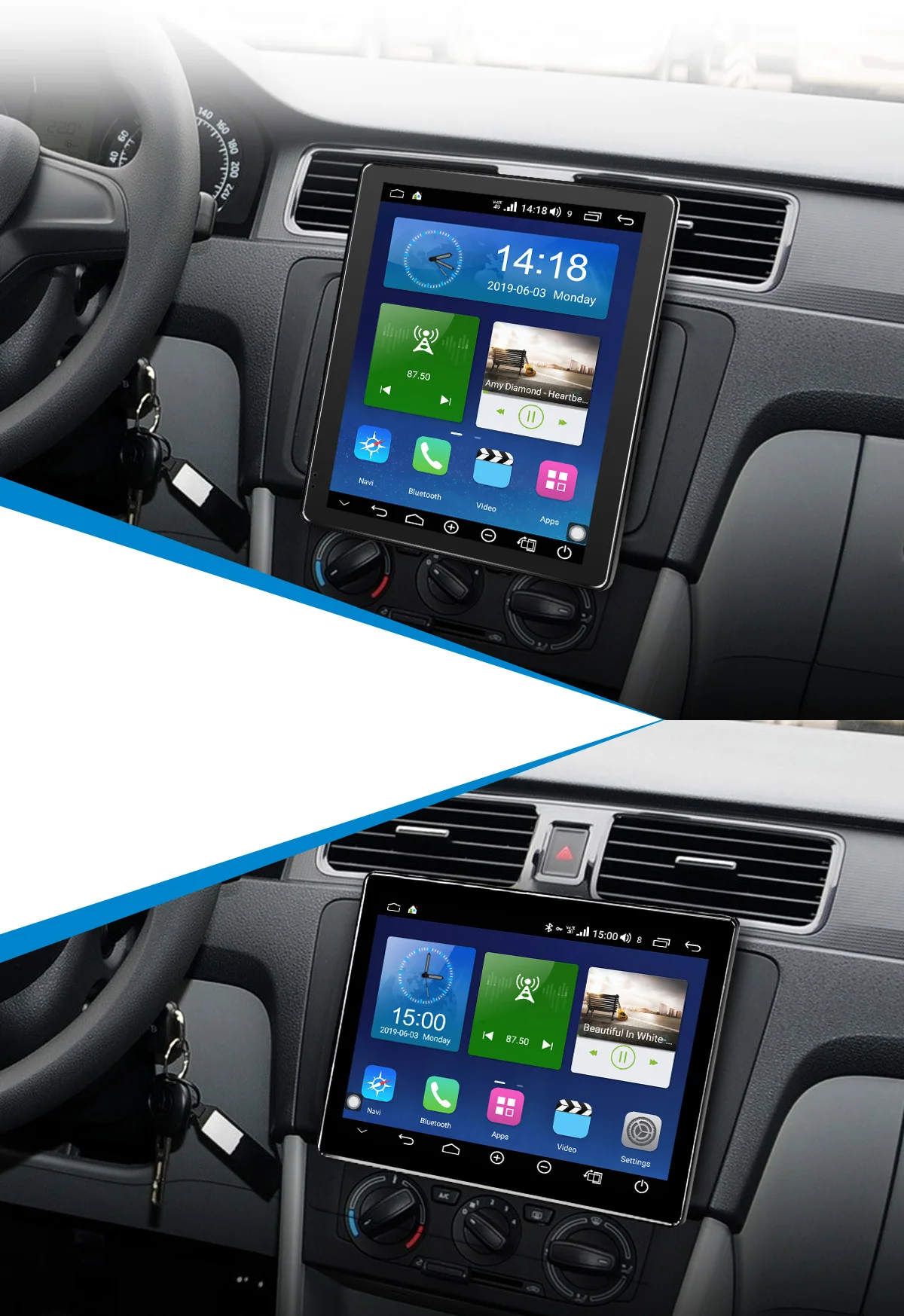 Cheap 9.7"Double 2 Din Android 8.1 Car Radio Stereo 4GB+64GB Vertical Screen Universal Head Unit GPS Multimedia Player Built-in 4G DSP 2