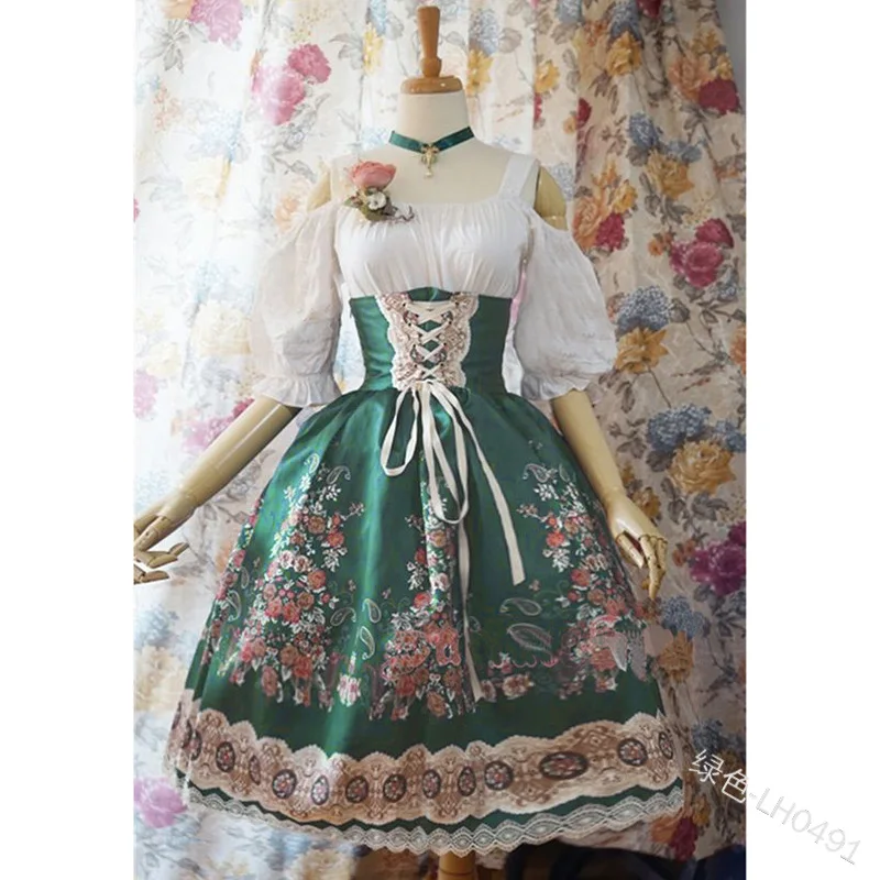 Летнее платье лолиты для костюмированной вечеринки, женское платье, кружевное платье в стиле ретро, средневековая готика, платье для девочек, Дворцовый костюм S-5XL - Цвет: Зеленый