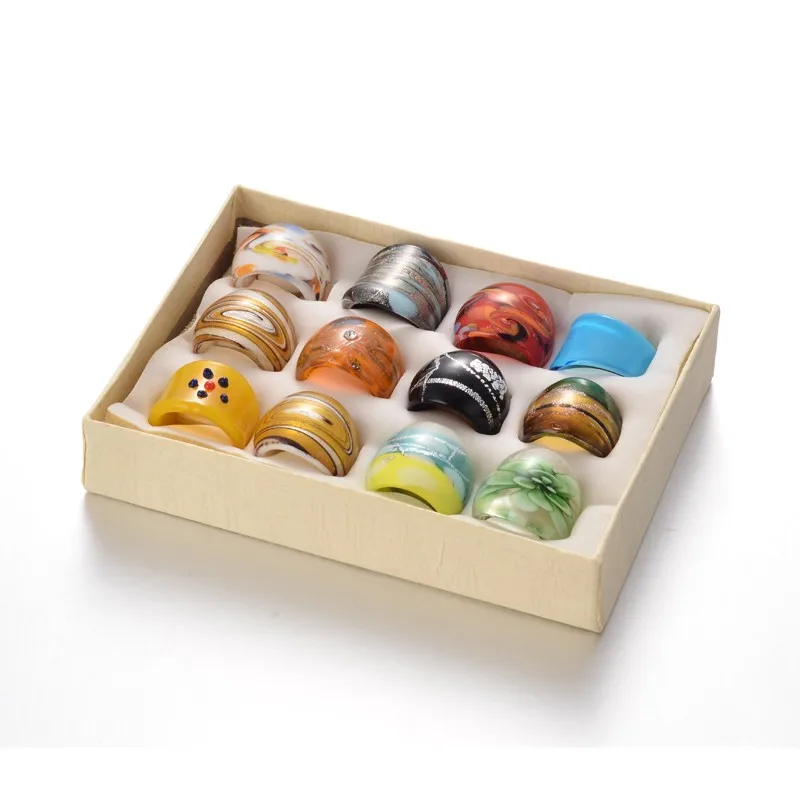 

Pandahall 12pc/set Mixed Color Mixed Handmade Lampwork Wide Band Rings For Banquet Party Size: 17~20mm,Inner diameter:21~25mm