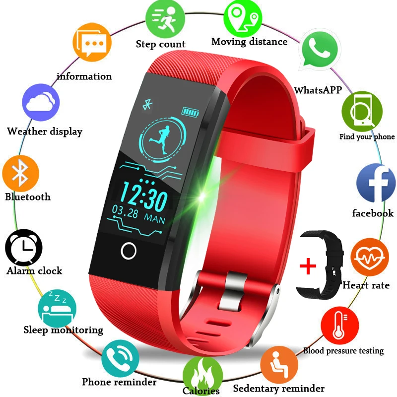 

Smart Sport Watch Women BANGWEI Waterproof Fitness Watch Blood Pressure Heart Rate Monitor Pedometer Information Reminder+Strap
