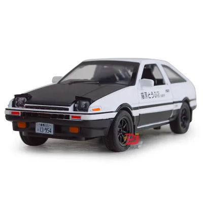 Горячая 1:28 модель автомобиля из сплава начальный D AE86 аниме мультфильм Форсаж с вытягиванием назад звуковой светильник для мальчика игрушки автомобиль Рождественский подарок - Цвет: white and black opp