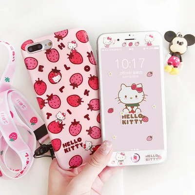 Hello kitty cover For iPhone 8plus back case & tempered