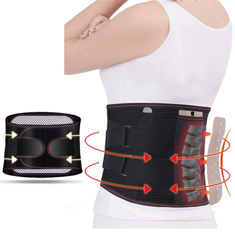 Orthopedic Men Women Lumbar Support Back Brace Belt Tourmaline Self-heating Magnetic Widen Waist Belt Steel Bone With 3pcs Pad - Цвет: Черный