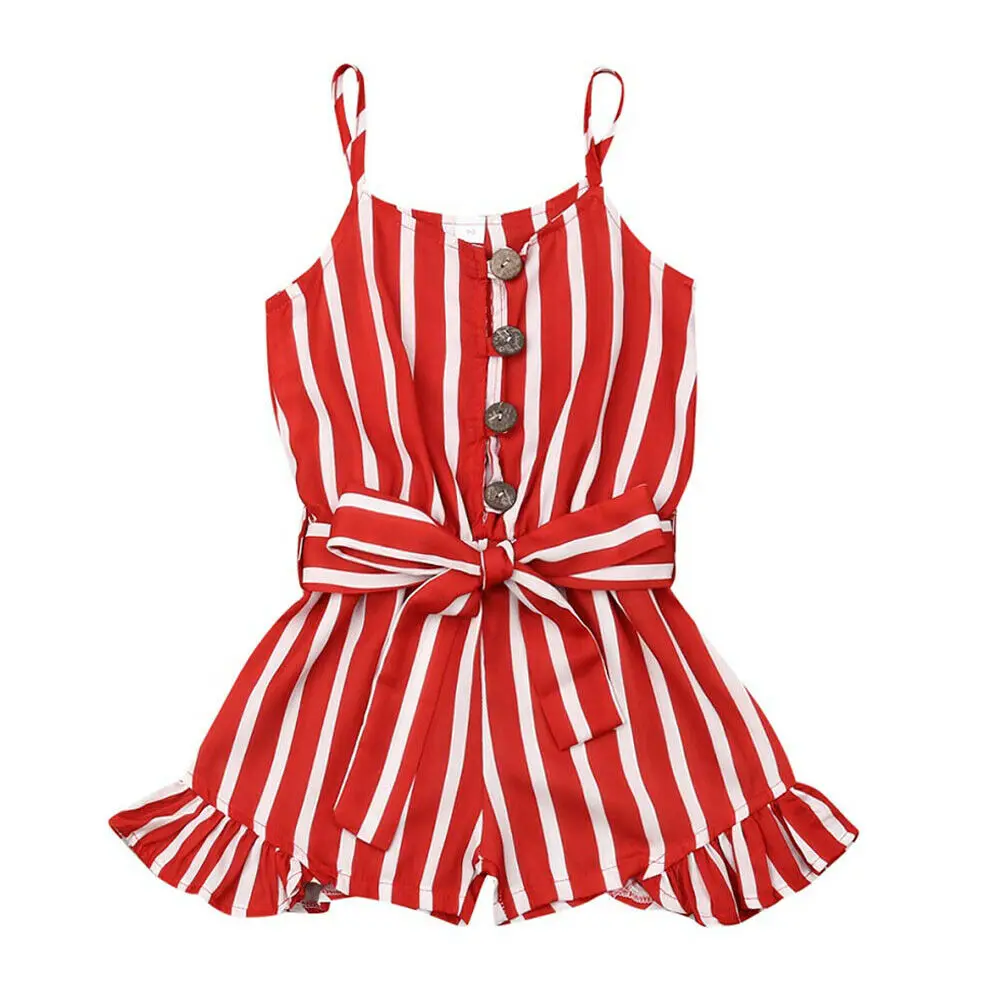 

Fashion Children Girls Summer Clothes Sleeveless Strap Striped Overalls Jumpsuit One Pieces Outfits