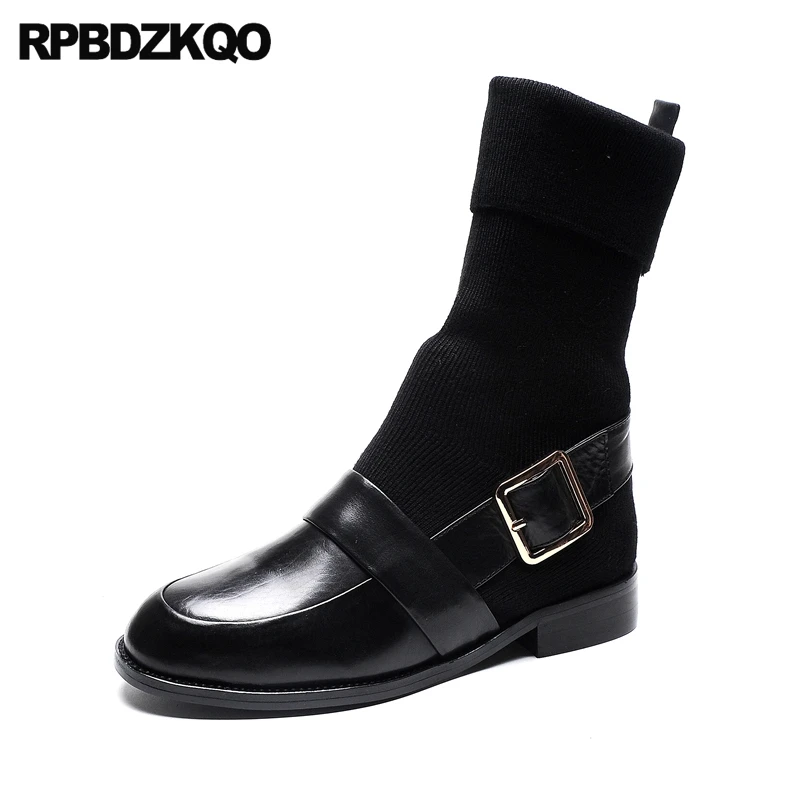 

Ankle Casual Stretch Comfortable Women Boots 2016 Round Toe Flat Mid Calf Black Shoes Warm Fur Female Short Ladies Chinese New