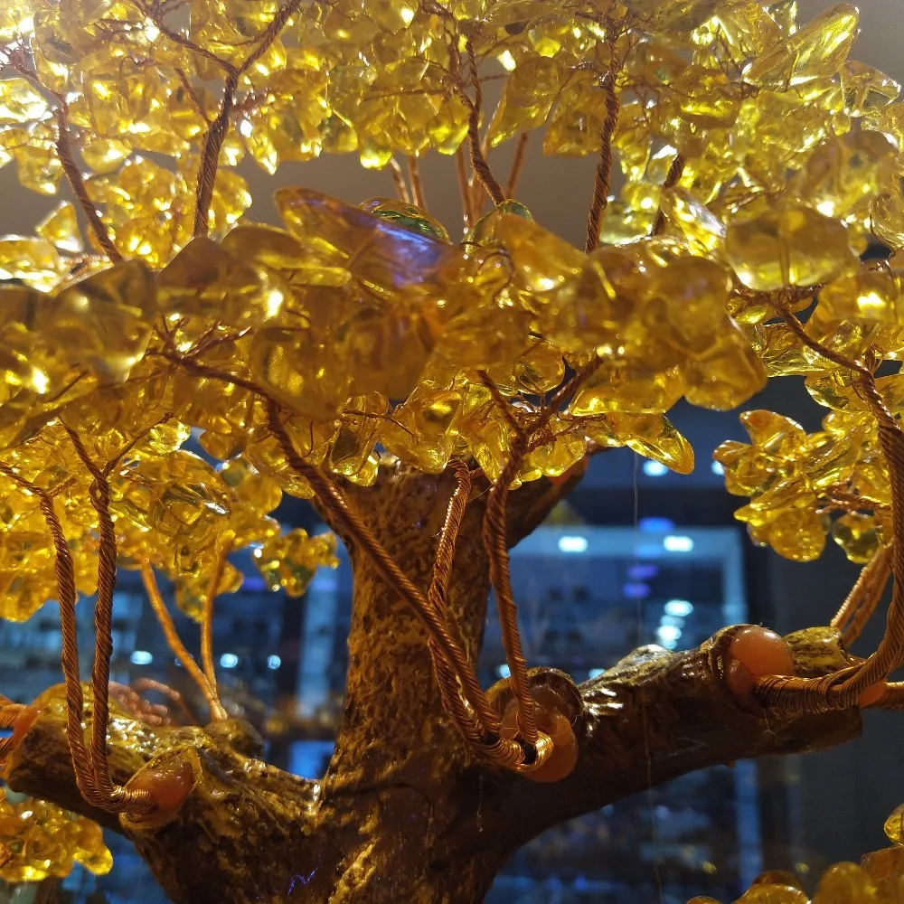 1 шт 580 мм высота DIY натуральный желтый кварц Кристалл Золотой деньги дерево бонсай фэн-шуй украшение дома пейзаж наличные коровы дерево