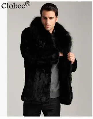 

2018 Men Black Warm Long Design Male Faux Fox Fur Coats High Imitated Mink Coat in Winter Jacket Plus Size Overcoat 6XL 7XL Y971
