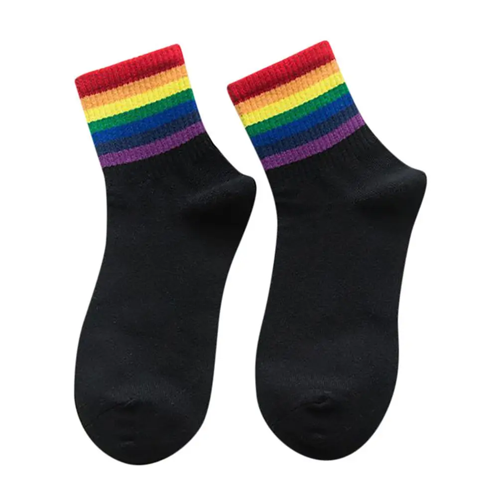 

2019 New Women Socks 1 Pair Long Cotton Rainbow Color Striped Printed Novelty Fashion Lady Autumn Socks All Season Fashionable