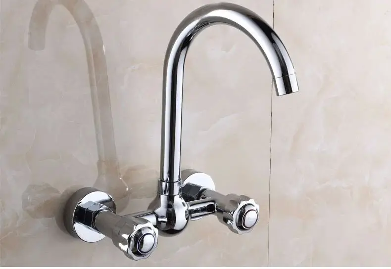 wall faucet copper kitchen faucet hot and cold water vegetables basin sink square mixer tap