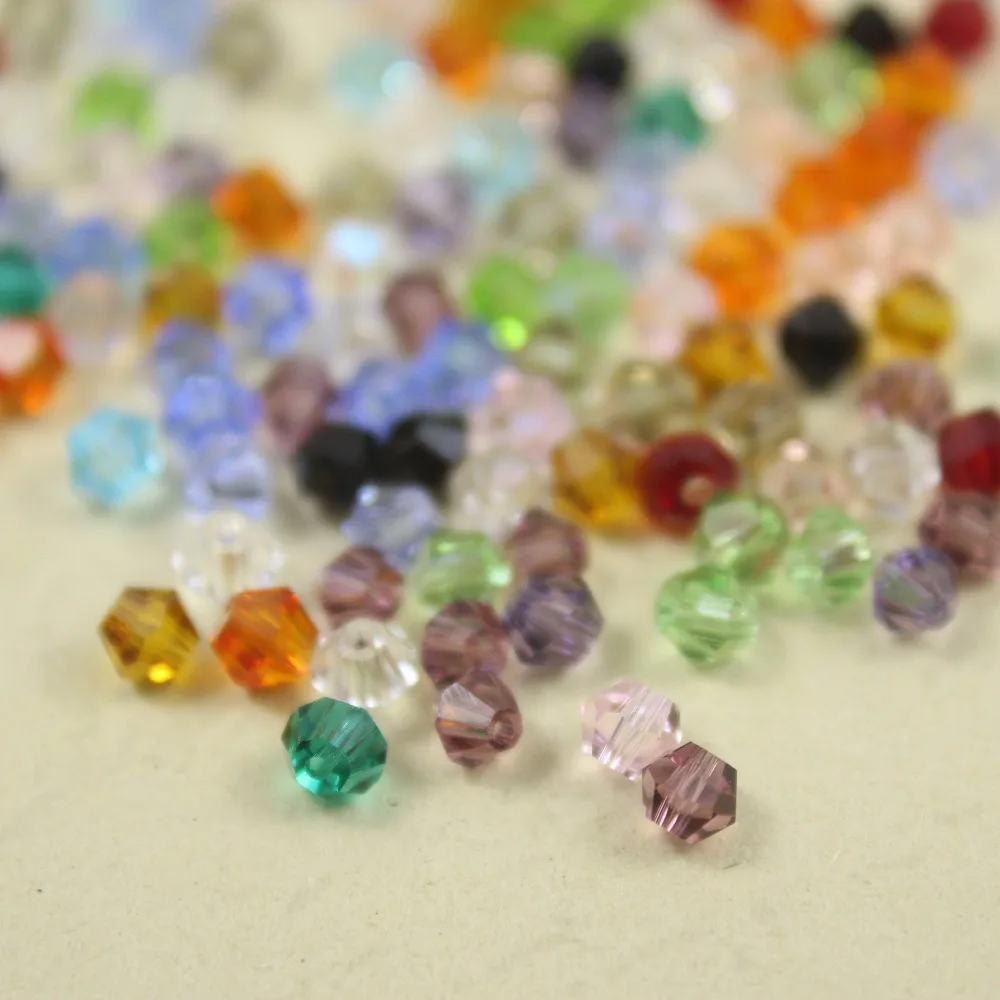 100Pcs Mixed Color Hot Fashion Sharp Glass Crystal Beads 4mm loose glass crystal bicone spacer beads | Дом и сад