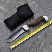 Фотография Wood Handle Folding Knife Tactical Camping Survival Tool Hunting Knife with Nylon Sheath