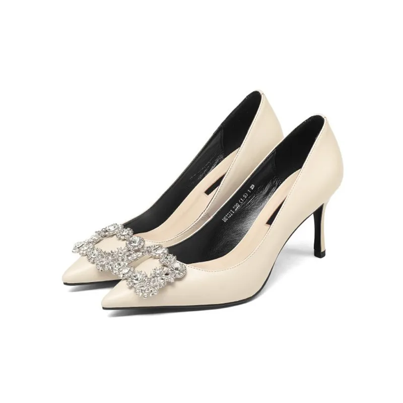 

2018 spring and autumn new single shoes pointed shallow mouth stiletto women's shoes beige 0418