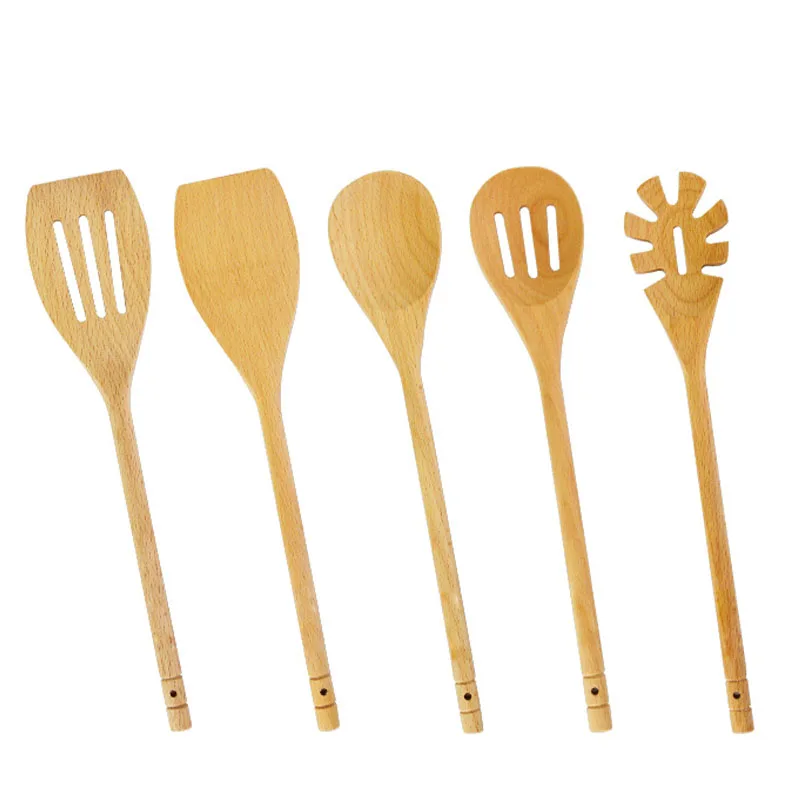 High Quality Natural Beech Wooden Spoon Shovel Spaghetti Server Slotted Turner Special Kitchen Accessories Cooking Tool 5pcs High Quality Natural Beech Wooden Spoon Shovel Spaghetti Server Slotted Turner Special Kitchen Accessories Cooking Tool 5pcs