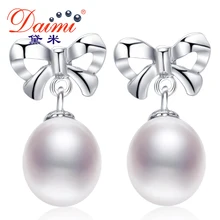 Daimi Perla Cultivada Pendientes, 100% A Estrenar Genuino Joyería de Perlas 9 MM Naturales de La Perla Del Bowknot Pendientes