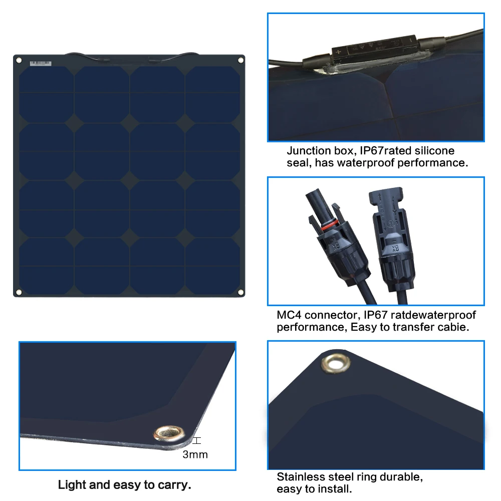 XINPUGUANG Flexível painéis solares bateria preto 50W