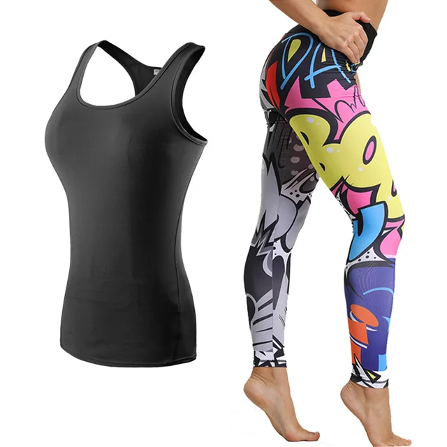 Black 2Pcs set-2 Женский комплект для йоги, одежда для спортзала, леггинсы+ спортивный жилет, одежда для бега, фитнеса, тренировочная одежда для женщин, спортивная одежда для женщин, для фитнеса - Цвет: Black 2Pcs set-2
