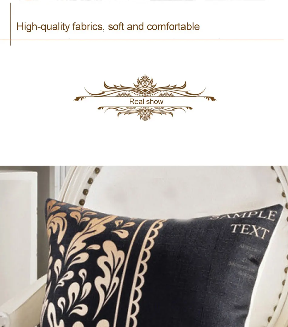 Retro Vintage Cushion Cover Case Geometric Flower Printed Black Gold Pillows Cases Sofa Bedroom Home Decorative Throw Pillowcase (6)