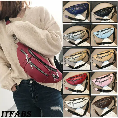 

Fashion Women Waist Belt Bag Leather Fanny Pack Shoulder Chest Bag Travel Phone Pouch Bumbag Travel Zip Pocket Pouch Unisex