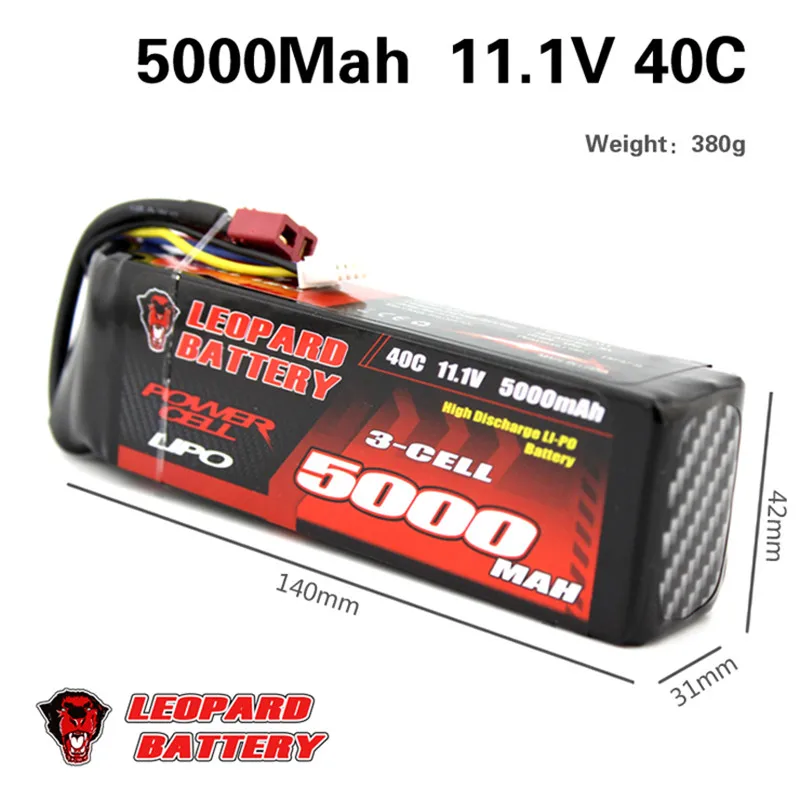 

LEOPARD Power 11.1V 5000mAh 40C 3S T Plug Rechargeable Lipo Battery for 1:8 1:10 RC Car
