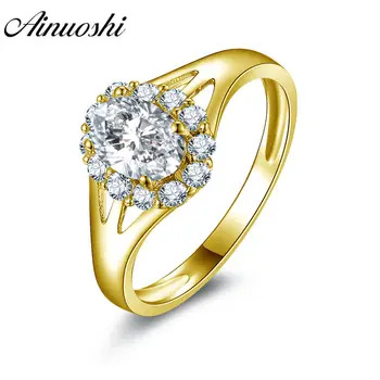 

AINUOSHI Trendy 14K Solid White/Yellow Gold Flower Ring Oval Cut Sona Simulated Diamond CZ Women Wedding Engagement Halo Ring
