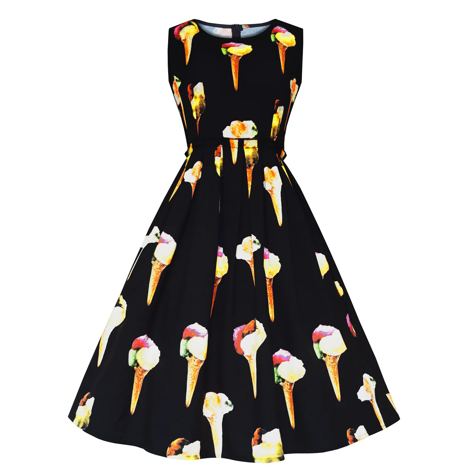 Vintage S 2XL women o neck big pendulum sleeveless ice cream print