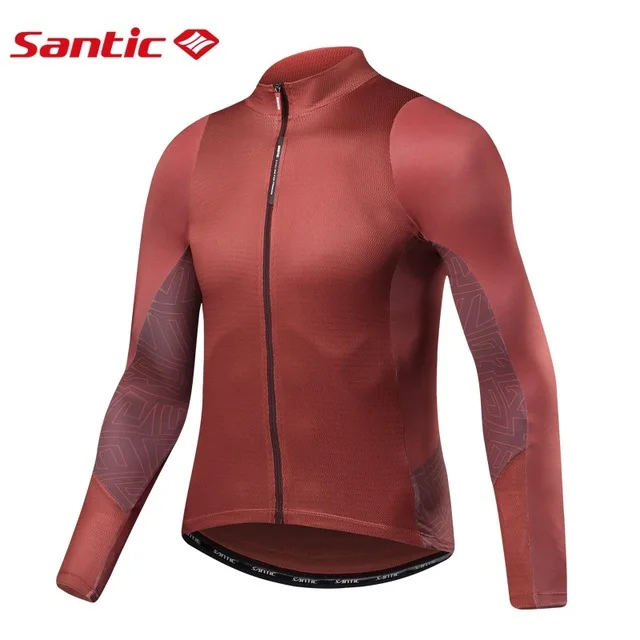 Santic, мужские майки для велоспорта с длинным рукавом, ветрозащитные, MTB, для шоссейного велосипеда, топ, Джерси, весна-осень, быстросохнущие, для верховой езды, Pro, майки, 4 цвета - Цвет: Red