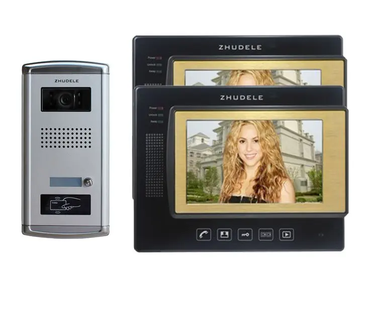 ZHUDELE " роскошный цветной видео дверной телефон, CCD камера с ID картой разблокировка, сенсорный экран с sd-картой, ночного видения(от 1 до 2