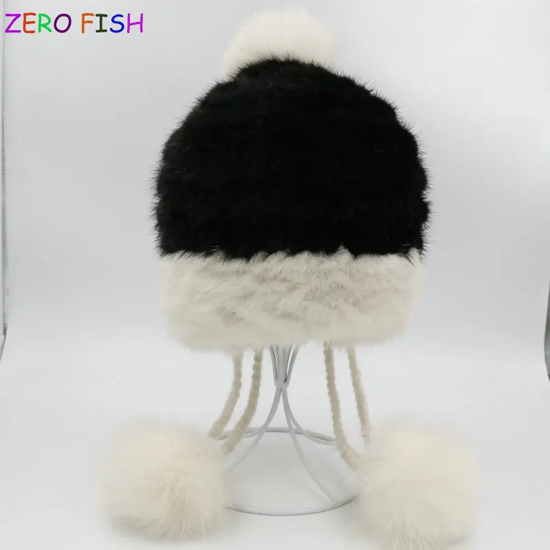 ZERO* FISH женская вязаная норковая меховая шапка, стильная женская меховая шапка с помпон из лисьего меха, подкладка, женские зимние аксессуары на голову, женские шапки для шапочки