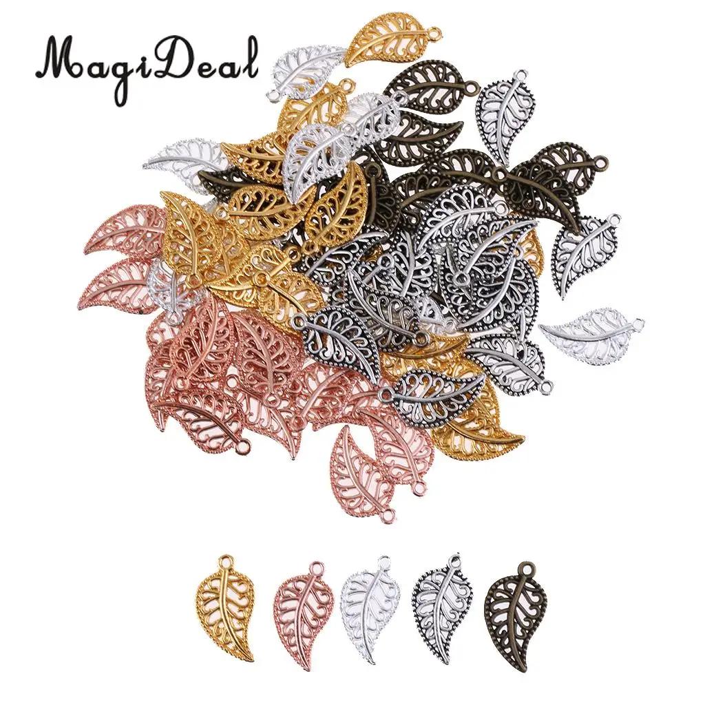 MagiDeal 75Pieces Vintage Hollow Filigree Leaf Charms Pendants Jewelry Findings Jjewelry Making Dangle Scrapbooking Material