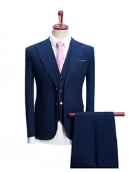 Для мужчин s синий Slim Fit Пик нагрудные 3 предмета костюм жениха формальный Деловой смокинг Свадебные мужской костюм Две кнопки вечерние
