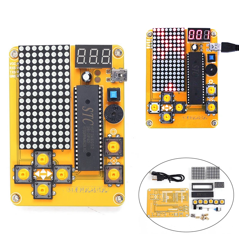 Electronic DIY Kit MCU Computer Game Machine DIY Snake Electronic for Tetris/Snake/Plane/RacingDot Matrix Game Kit Electronica